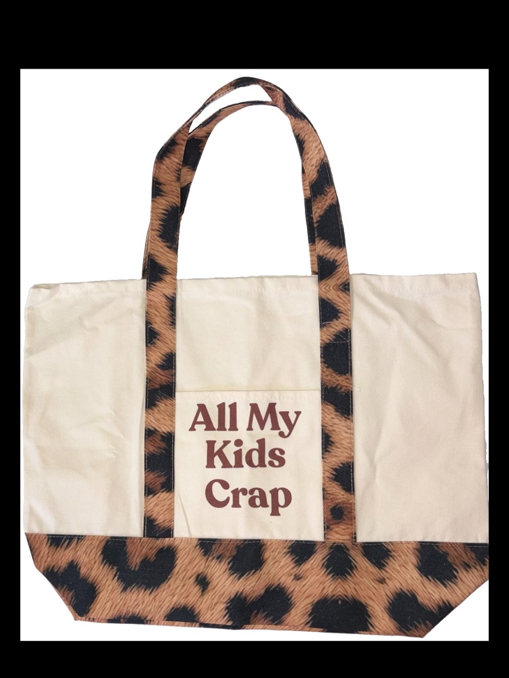 NEW CUSTOM MADE TOTE BEIGE CANVAS W/ LEOPARD PRINT TRIM REINFORCED HEMS ROOMY